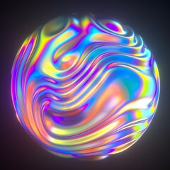 Aufkleber - Abstract holographic sphere with rippled and glitched surface. 3D illustration in retrofuturistic synthwave style.