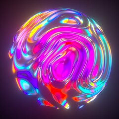 Aufkleber - Abstract holographic sphere with rippled and glitched surface. 3D illustration in retrofuturistic synthwave style.
