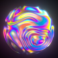 Aufkleber - Abstract holographic sphere with rippled and glitched surface. 3D illustration in retrofuturistic synthwave style.