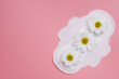 Floral clean sanitary pad, hygiene concept, women products, menstrual pads