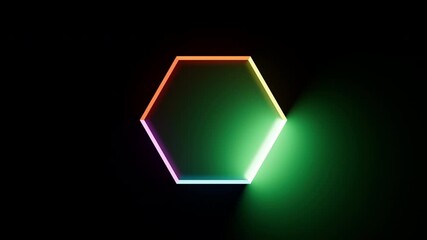 Poster - 3d render of bright light change. Colorful background with smooth lighting and color mixing. Abstract background. Loopable sequence. Hexagon shape.