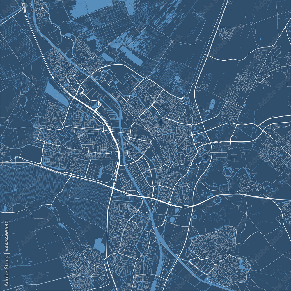 Detailed map of Utrecht city, linear print map. Cityscape panorama. - obrazy, fototapety, plakaty 
