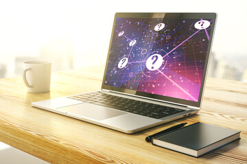 Aufkleber - Modern computer monitor with question mark hologram. Sociology and psychology concept. 3D Rendering
