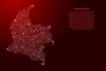 Fototapete - Colombia map from red and glowing stars icons pattern set of SEO analysis concept or development, business. Vector illustration.
