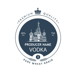 Poster - template vodka label with Basil Cathedral in retro style
