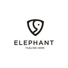 Wall Mural - Abstract elephant and shield Logo. Black color isolated on White Background. Usable for Business and Branding Logos. Flat Vector Logo Design Template Element.