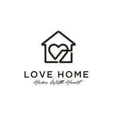 Wall Mural - Simple Mono Line Art Love House logo design vector