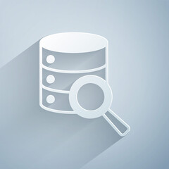 Poster - Paper cut Server, Data, Web Hosting icon isolated on grey background. Paper art style. Vector