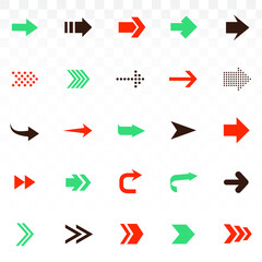 Leinwandbilder - Big set of flat modern simple arrows isolated on transparent background. Collection of concept arrows for web design, mobile apps, interface and more. Cursor. Vector illustration, eps 10.