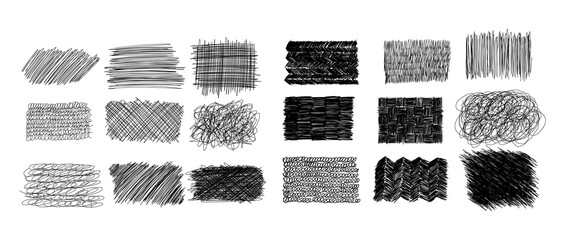 Poster - Ink pen scrawl collection - various rectangular shapes of hand drawn scribble line drawings.
