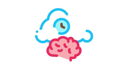 Poster - Brain Cloud Clock Icon Animation. color Brain Cloud Clock animated icon on white background