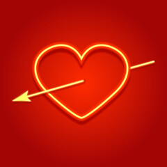 Aufkleber - Bright neon heart and arrow. Retro heart on red background. Vector illustration design element for Happy Valentine's Day.