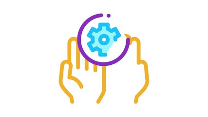 Poster - Hands Hold Gear Icon Animation. color Hands Hold Gear animated icon on white background