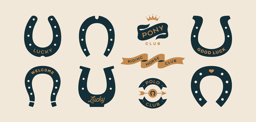 Canvas Print - lucky horseshoe. set of horseshoes, graphic and lucky symbols. design elements, set drawing, vintage