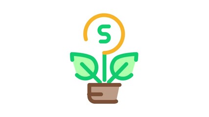 Sticker - Plant Grow Coin Icon Animation. color Plant Grow Coin animated icon on white background