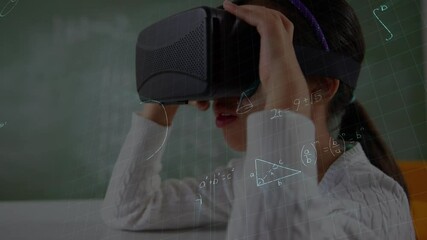 Poster - Animation of mathematical formulas over schoolgirl using vr headset