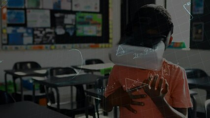 Poster - Animation of mathematical formulas over schoolboy using vr headset