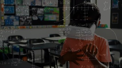 Poster - Animation of mathematical formulas over schoolboy using vr headset