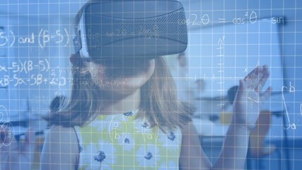 Poster - Animation of mathematical formulas over schoolgirl using vr headset