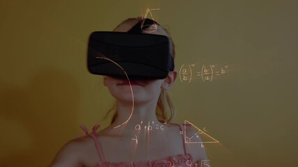 Poster - Animation of mathematical formulas over schoolgirl using vr headset