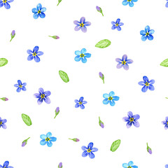 seamless pattern with watercolor forget me not. endless background with sky blue little flowers. han