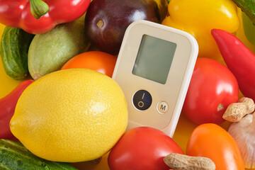 vegetables tonomter on a yellow background copy space