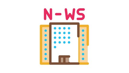 Poster - News Building Icon Animation. color News Building animated icon on white background