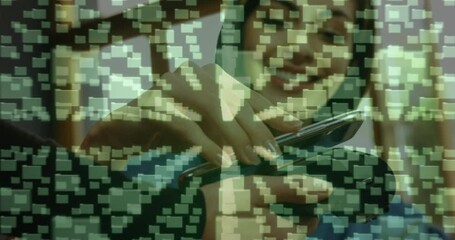 Poster - Animation of network security padlock over people using payment terminal