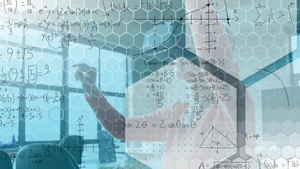 Poster - Animation of mathematical formulas over businesswoman using vr headset