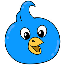 Blue Chick Head Happy Smiling, Doodle Icon Drawing