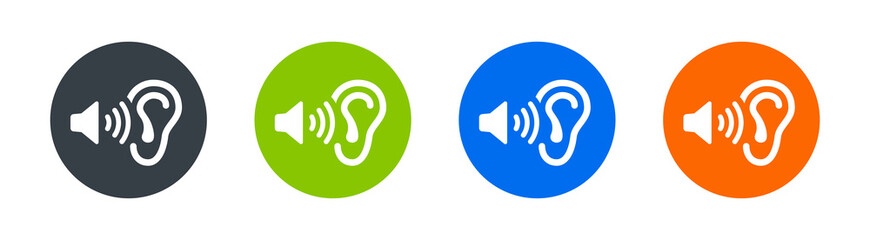 Poster - Ear icon, hearing or listening sign isolated on white background.