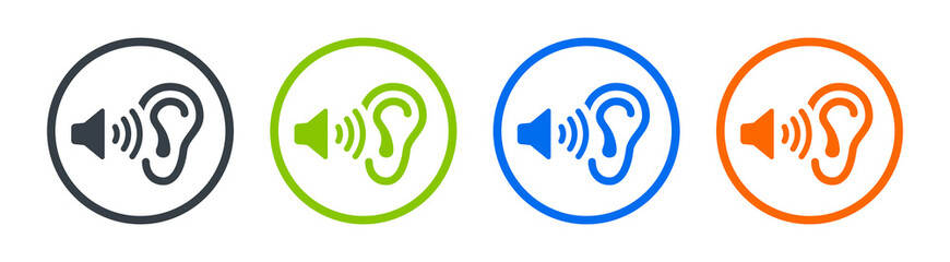 Poster - Audio speaker volume with ear icon vector illustration. Hearing sound concept.