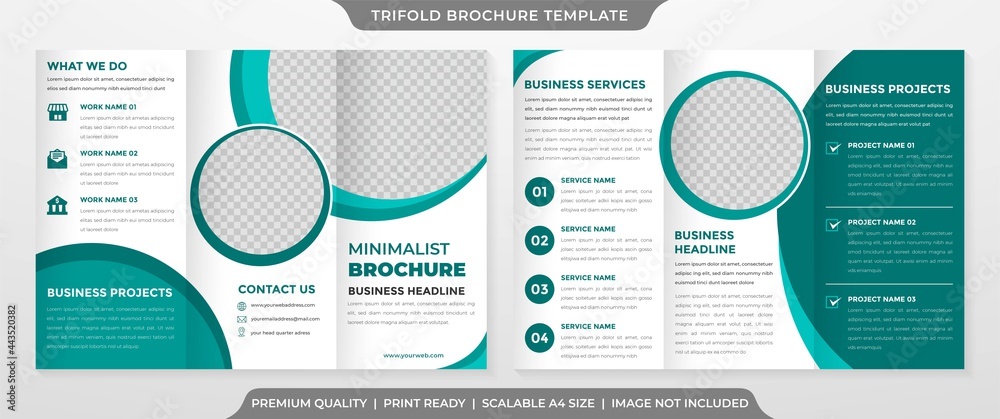 trifold brochure template with modern style and minimalist concept - obrazy, fototapety, plakaty 