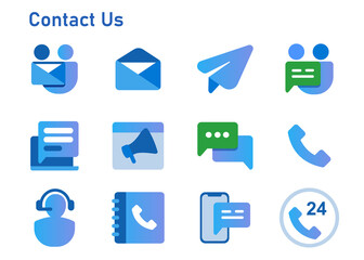 Poster - contact us icon set collection from email call hone web form message smartphone chat and text mail envelope symbol blue modern