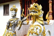 Lanna Art Sculpture At Sri Don Chai Temple, Which Is The First Temple Of Pai Town In Mae Hong Son Province, THAILAND.