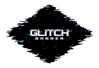 Leinwandbilder - Digital color distortion glitch screen, lines and pixel noise background. Vector glitched banner with noisy effect and colored random pixels in black rhombus. Television distorted video, no signal