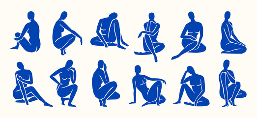 Wall Mural - inspired by matisse, women's figures in different poses in a trendy minimalist style. vector collage