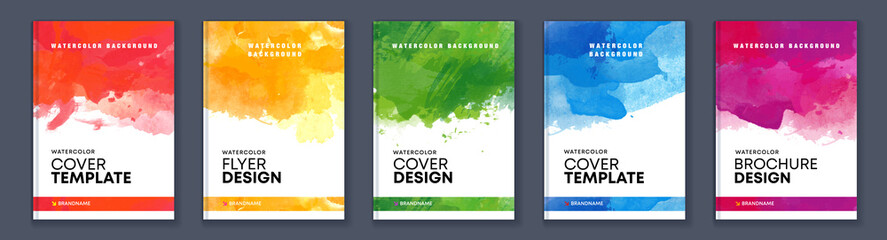 Wall Mural - Watercolor A4 booklet colourful cover bundle set	