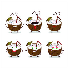 Sticker - An image of coconut drink dancer cartoon character enjoying the music. Vector illustration