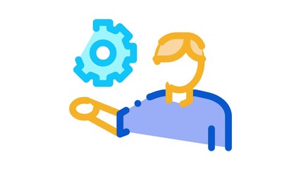 Poster - Man Hold Gear Icon Animation. color Man Hold Gear animated icon on white background