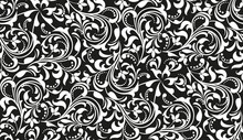 Flower Pattern. Seamless White And Black Ornament. Graphic Vector Background. Ornament For Fabric, Wallpaper, Packaging