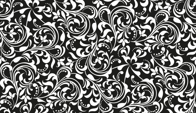 flower pattern. seamless white and black ornament. graphic vector background. ornament for fabric, w