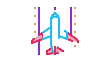Poster - Airplane On Runway Airport Icon Animation. color Airplane On Road For Landing Concept Linear Pictogram. Air Transport Aircraft animated icon on white background