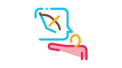 Poster - Human Talk About Archery Icon Animation. color Talking Human Silhouette And Bow With Arrow In Quote Frame animated icon on white background
