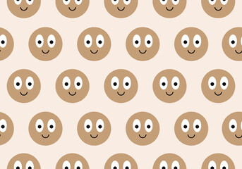 Poster - Colorful emotions seamless pattern. Cute circle smile faces on pastel background. Geometrical fabric design in pastel colors. Funny vector illustration