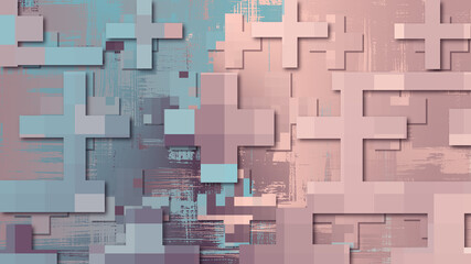 Poster - Abstract crosses, 3d urban backdrop, pixel art technology random colorful mosaic for web