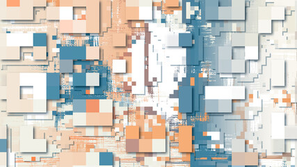 Poster - Abstract 3d urban backdrop, pixel art technology random colorful mosaic for web