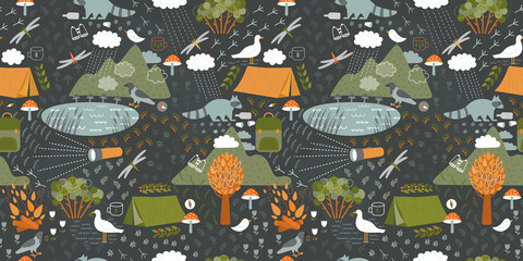 camping at night seamless pattern