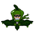green pepper mascot costume vector cartoon character riding a pepper plane. very suitable for posters, printed fabrics, children's clothes