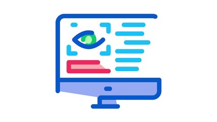 Sticker - Optometry Online Information Icon Animation. color Eye And Info On Computer Display Optometry Info animated icon on white background